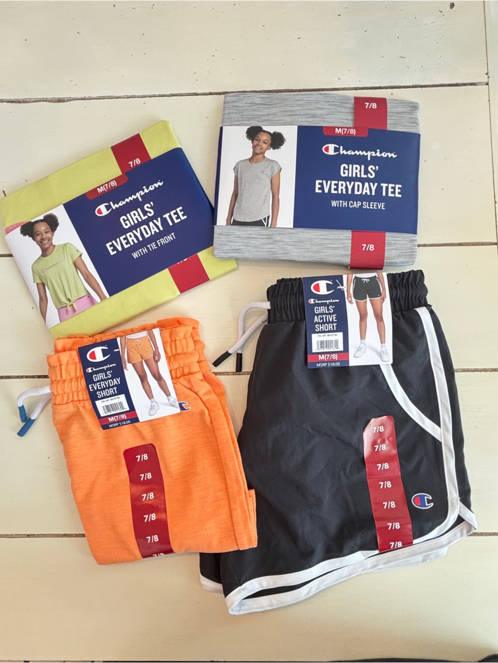 Champion Girls' Active 4 Piece Bundle 2 Tops 2 Shorts Size 7/8 NEW IN PACKAGE